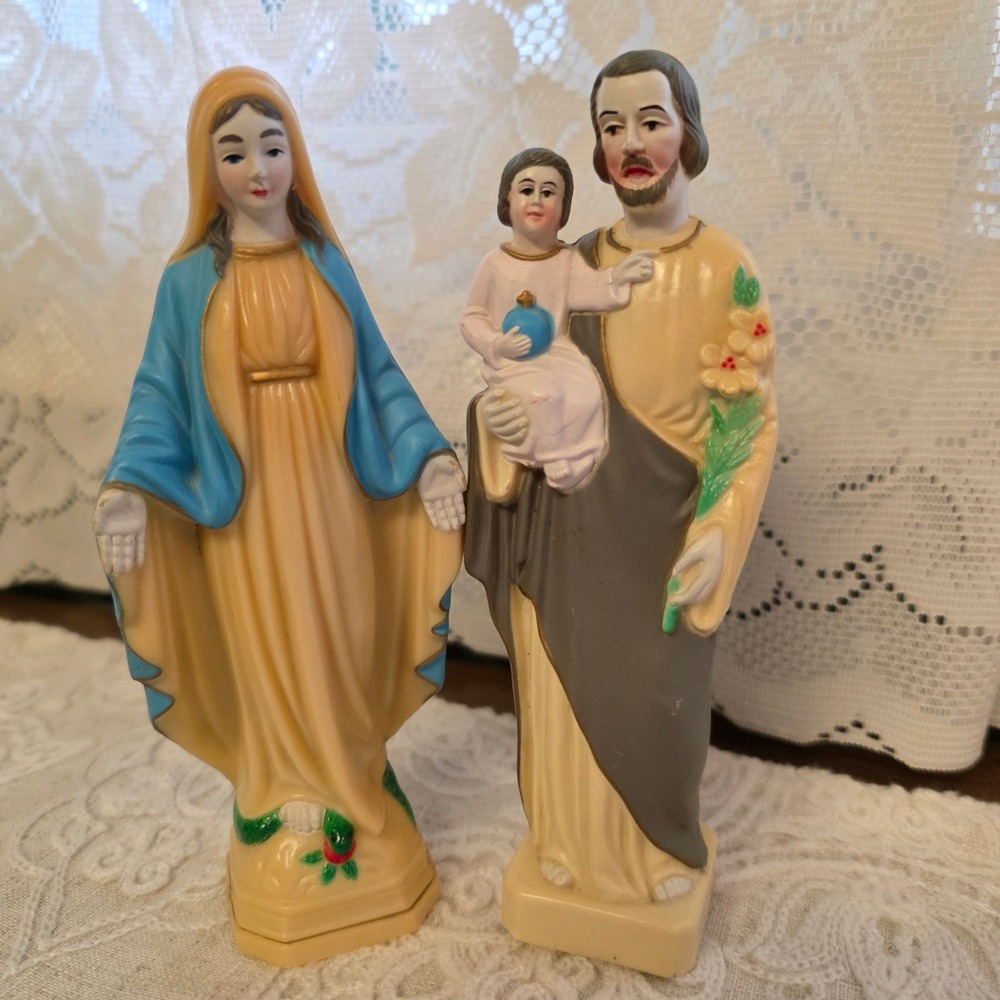 Vintage Plastic Holy Family Religious Figurines 6" Mary Joseph Jesus Devotional